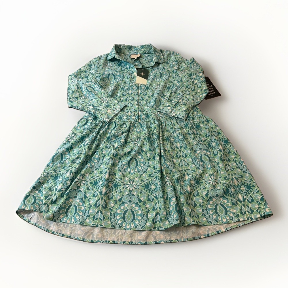 Tuckernuck Shirt Dress Green Blue Mykonos Hayes Beach Resort Cruise Sz M NWT
